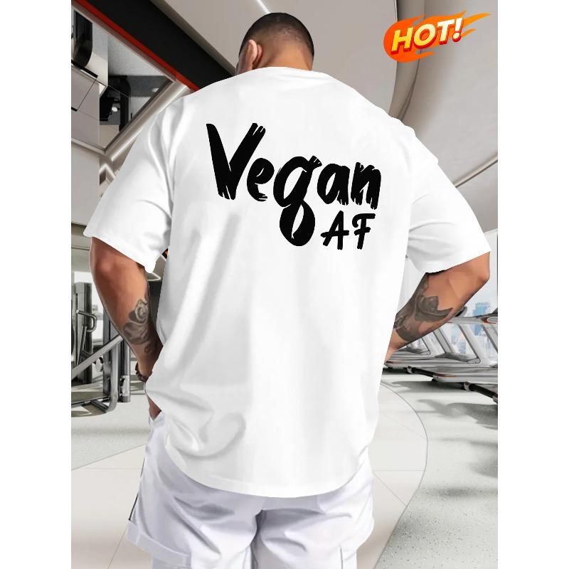 European Size Men'S Summer Casual Vegan Graphic T-Shirt - Navy Blue, Short Sleeve