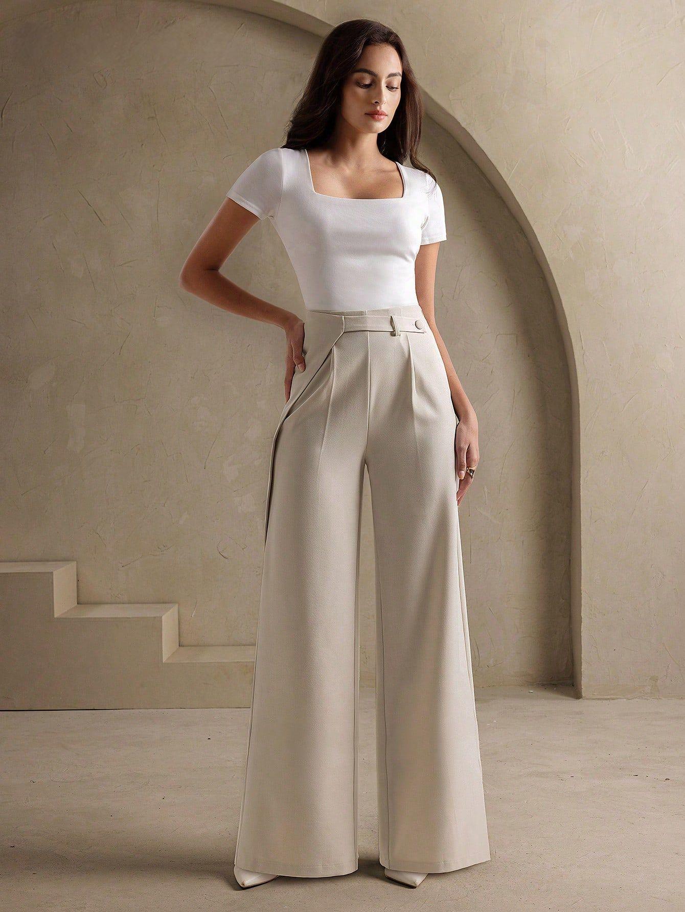 

Korean Style Slimming Women s A-Line Wide-Leg Pants XXL [145-160 lbs] легкие хаки