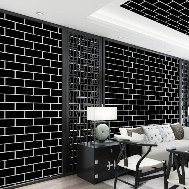 40cm Decorative Walls Paper Wall Stickers Adhesive Wall Wallpaper Waterproof and Anti Fouling Living Room Black Brick Pattern