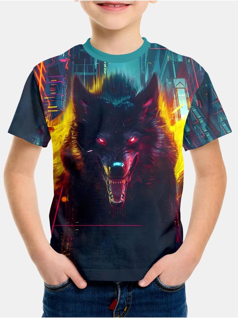 Summer Animal Wolf Pattern 3D Printe Children's Tops Boy's Round Neck Casual Short Sleeve Comfortable Kids Clothes T Shirt