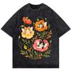 T-shirt Vintage Lavata Gatto Angelo Stampa Floreale Carino Gatto Fatato Floreale Tee Casual Vestibilità Larga Manica Corta Top per Uomo Donna