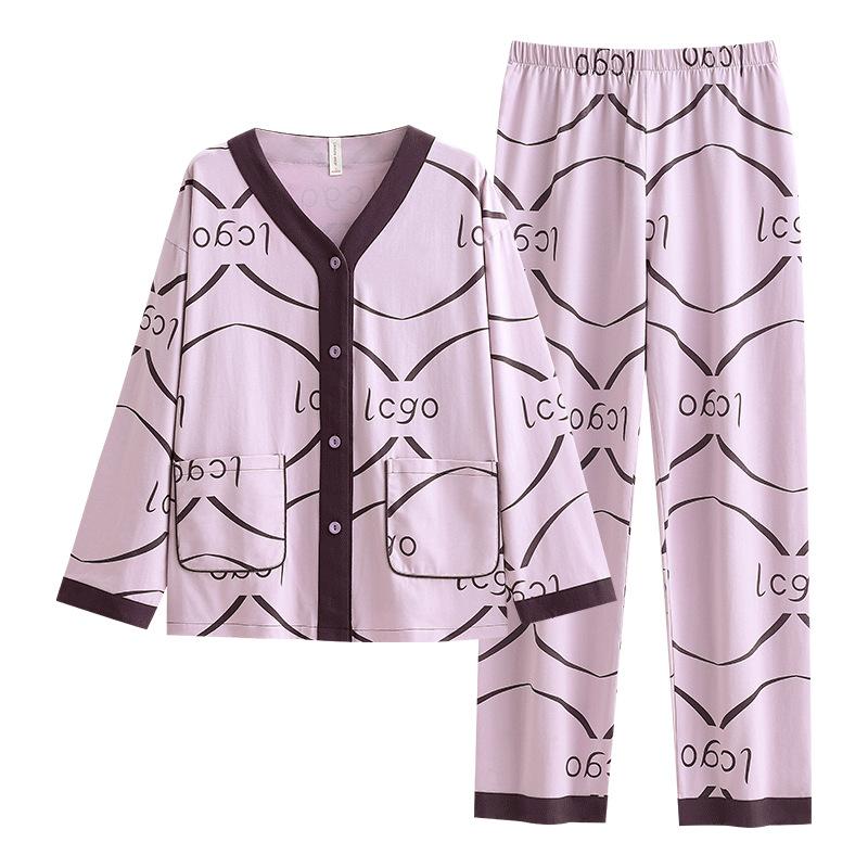 Pajamas Ladies Spring And Autumn Cotton Long Sleeve High-End Homewear Fashion Cardigan Large Size Set
