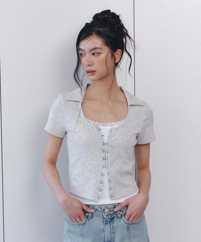 Kyuliti C Hook & Eye Slim Half Top_Light Gray