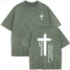 2026 Vintage Brush Stroke Cross Bible Verse Graphic Black Acid Washed T Shirt Religious Faith Front Back Print Oversized Unisex