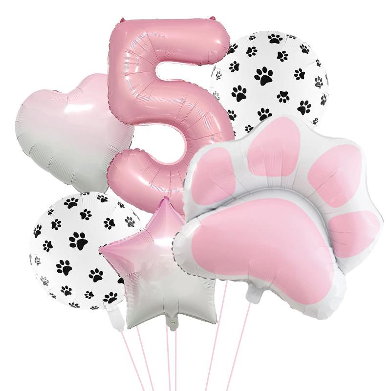Pink Dog'S Paw Digital Balloon Set Animal Theme Birthday Party Aluminum Film Balloon Party Arrangement Decorative Balloon