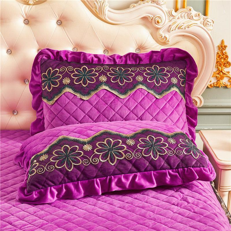 2pcs Velvet Pillow Case Luxury 48x74cm Pillow Cover Quilted Lace Bed Decorative Rectangle Pillow Shams Warm Solid Color