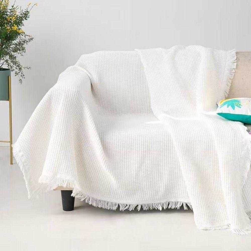 With Tassels Throw Blankets Anti-slip Vintage Cotton Blankets New Knitted White Sofa Towel