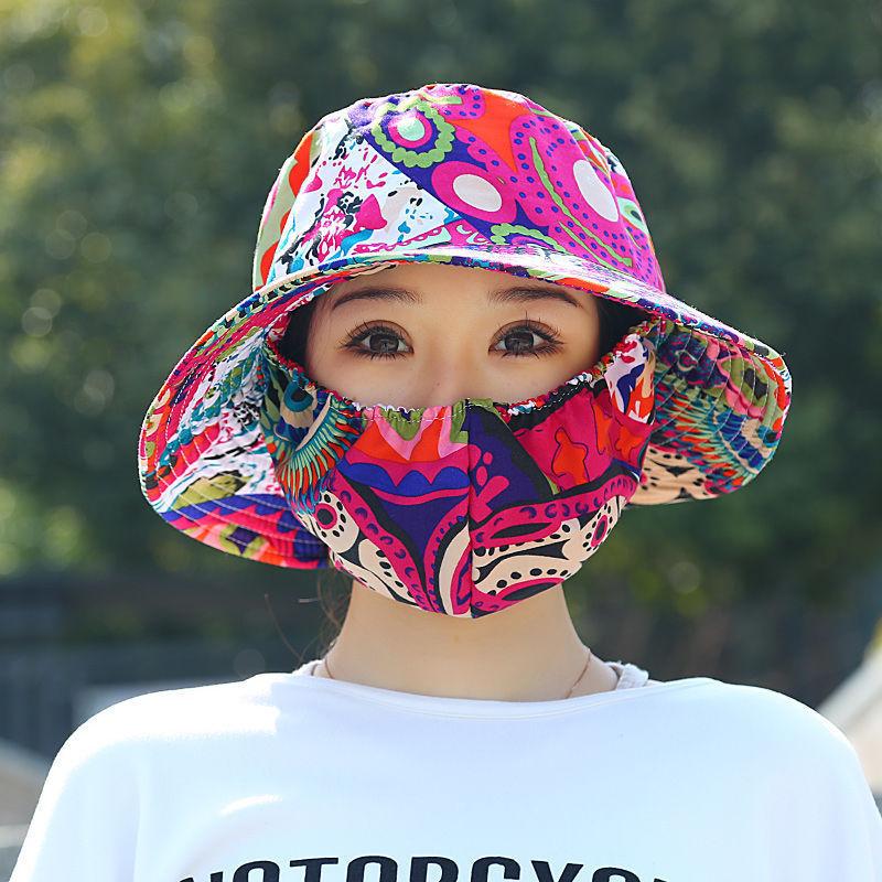 Chapeau de soleil d'été chapeau seau chapeau avec masque intégré protection solaire d'été chapeau de soleil protection solaire extérieure chapeau pour le visage