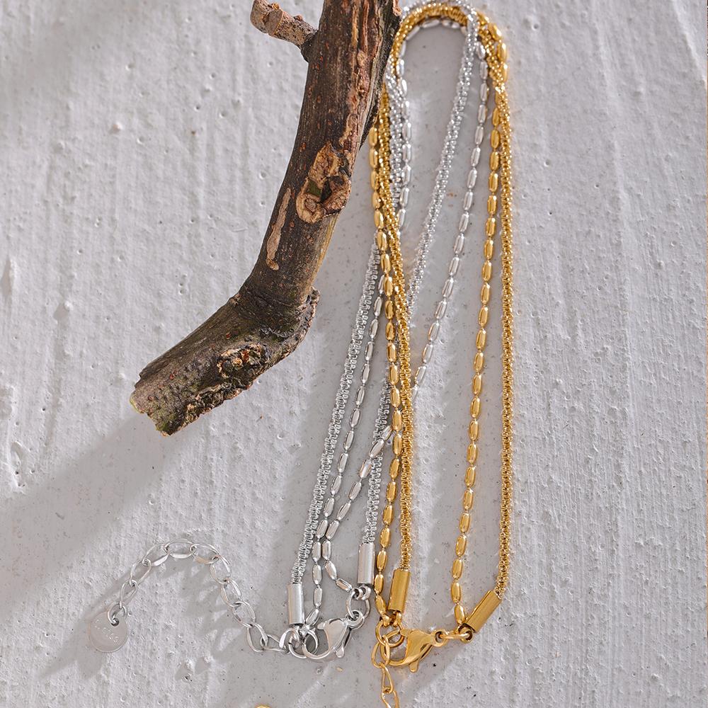 Eetit Klassisk dobbeltlags utsøkt kjede rustfritt stål stilig ankelkjede kvinner trendy sommer sjarm gull sølv farge smykker