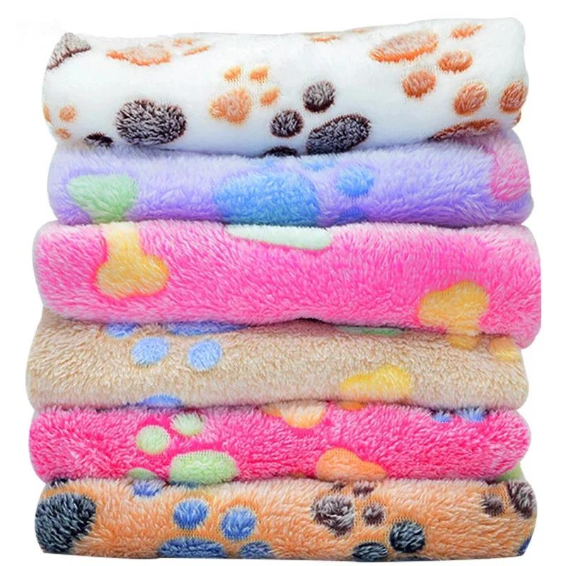 Lovely Pet Small Large Warm Paw Print Dog Puppy Cat Fleece Soft Blanket Beds Mat for Small Medium Large Dogs Mat