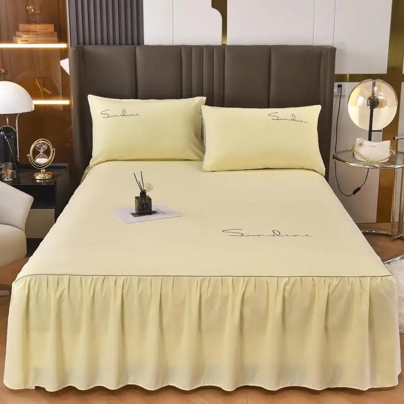 3Pcs Skin Friendly Bed Skirts Full Set Thick Raised Lace Bed Sheets Non Slip Covers for Tatami Mats