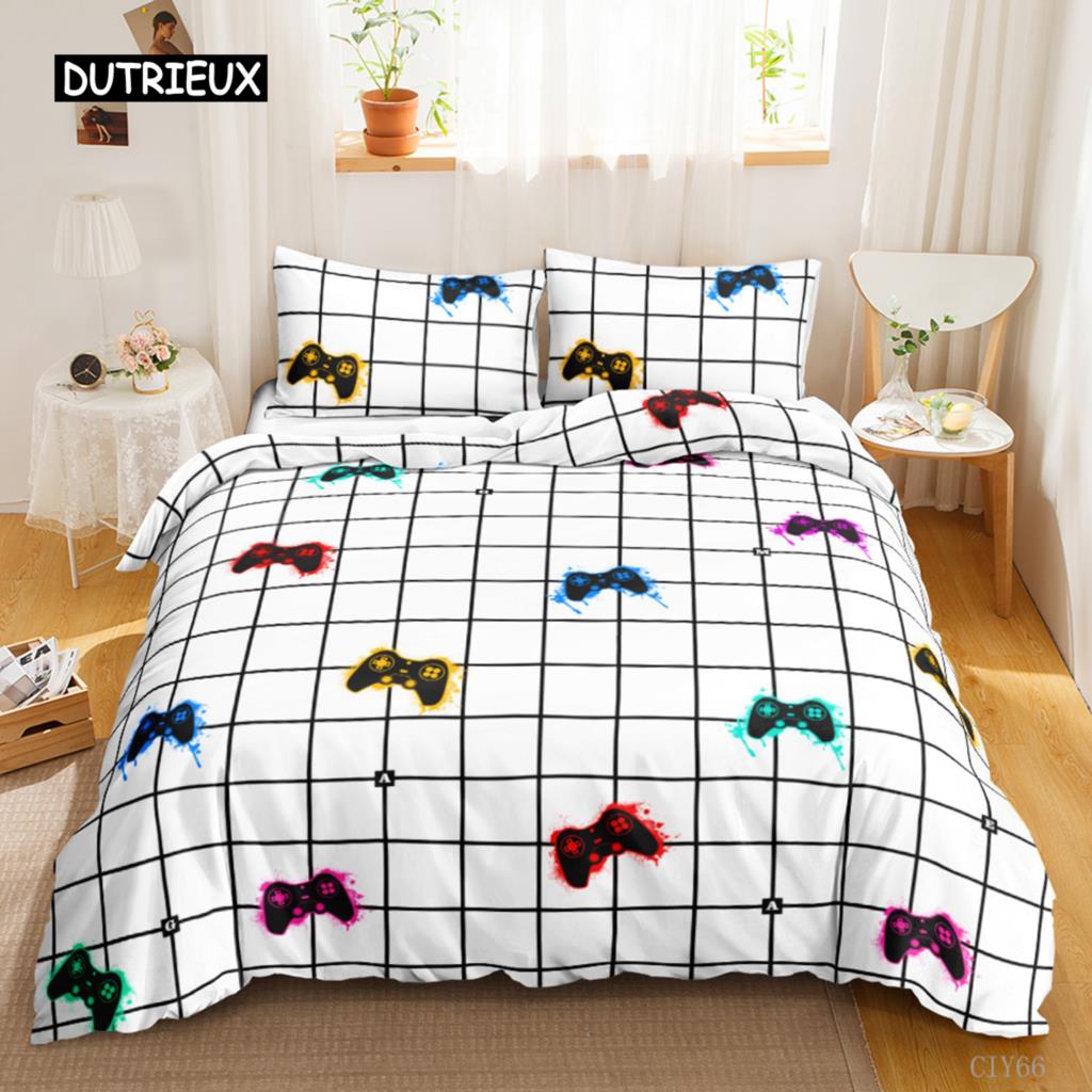 Gamer Duvet Cover Set Kids Boys Teens Video Game Controller Gamepad Bedding Set Double Queen King Size Polyester Qulit Cover