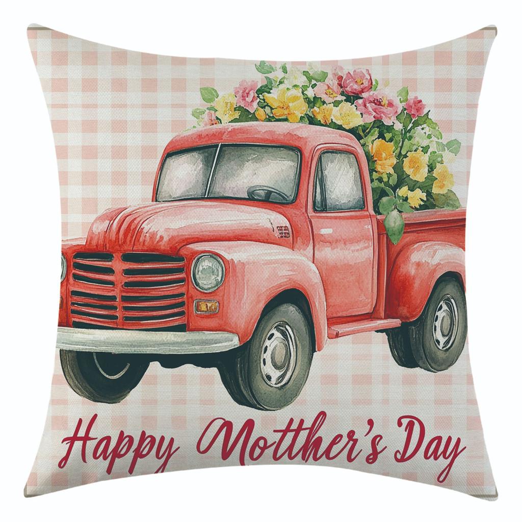 New Mother's Day Series Linen Pillowcase, Holiday Decoration Car Flower Cushion Cover