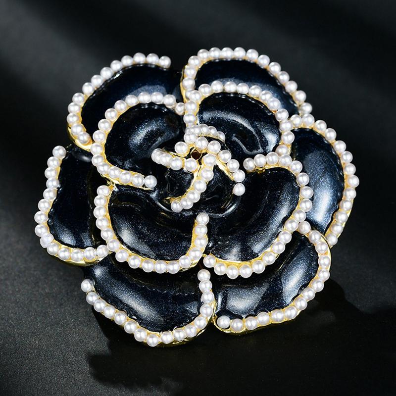 Rhinestone Camellia Brooches For Women Unisex Enamel Flower Design Plant Pins Office Party Friend Gifts Jewelry Accessories