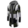 New Men's Sweater Casual Color-block Midi Thickened Hooded Knitted Cardigan Jacket