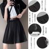 Ekieta Loose High Cool Solid for Commuting and School Women's Shorts, Fit, Casual, Waist, Culottes, Summer, Color, Black,