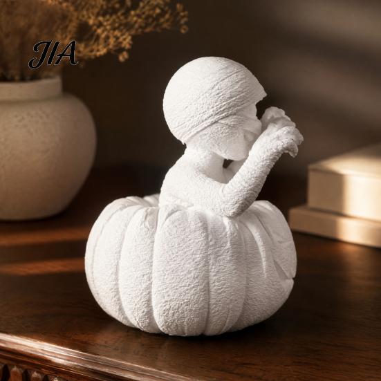 Handgefertigte Heimdeko-Figur 3D-gedruckte Kürbisjunge-Figur, Unbemalte weiße DIY-Statue, Moderne minimalistische Raum-Halloween-Mumien-Skulptur,