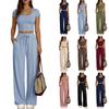 Ladies' Casual Slim Fit Two-piece Set With Short Sleeves And Long Pants