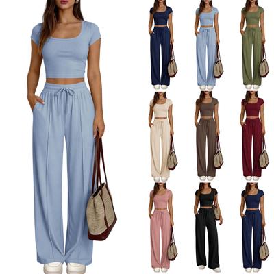 Ladies' Casual Slim Fit Two-piece Set With Short Sleeves And Long Pants