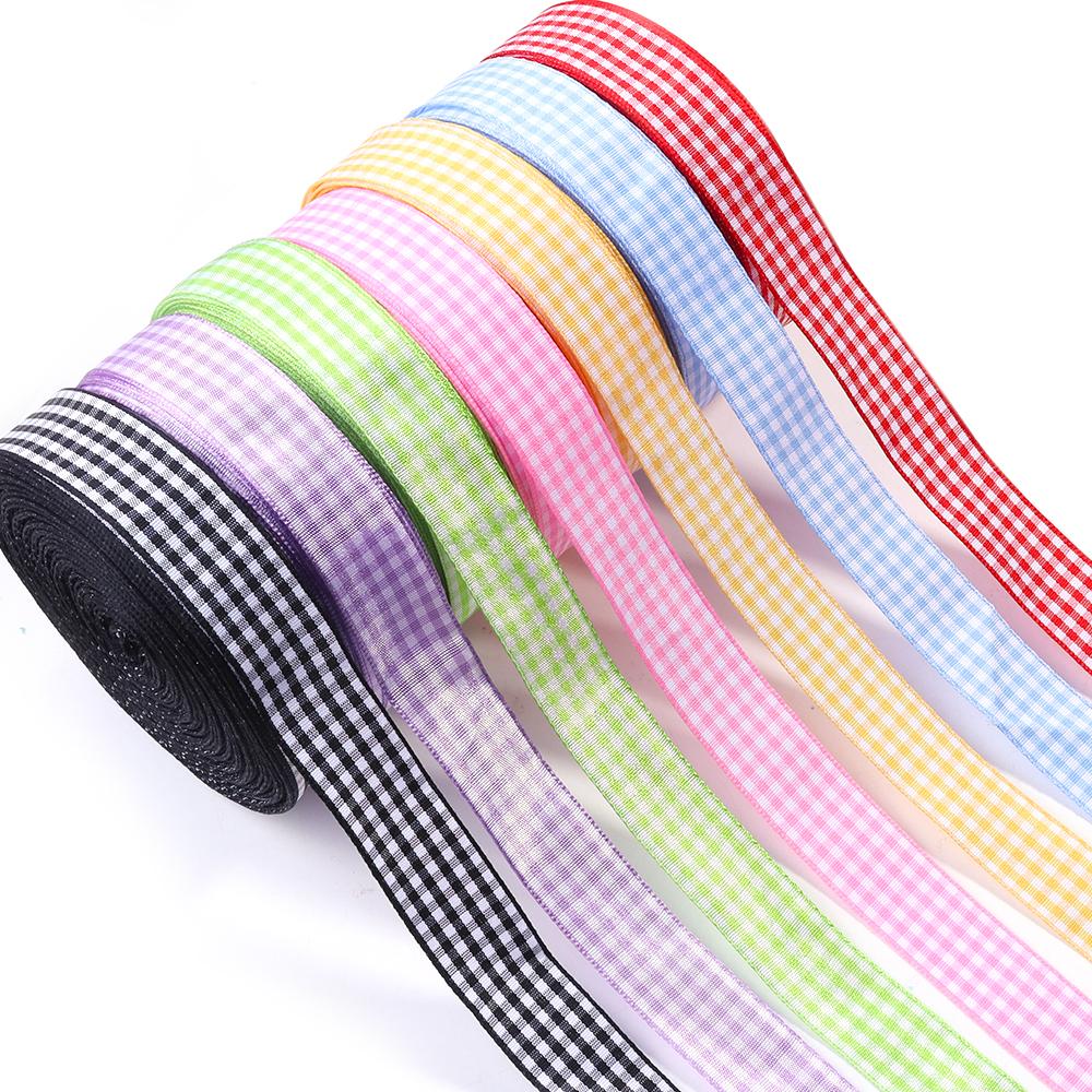 10Yards/roll Lattice Plaid Ribbons Polyester DIY Handmade Bow Ribbon for Sewing Fabric Wedding Decoration Gift Flower Wrapping