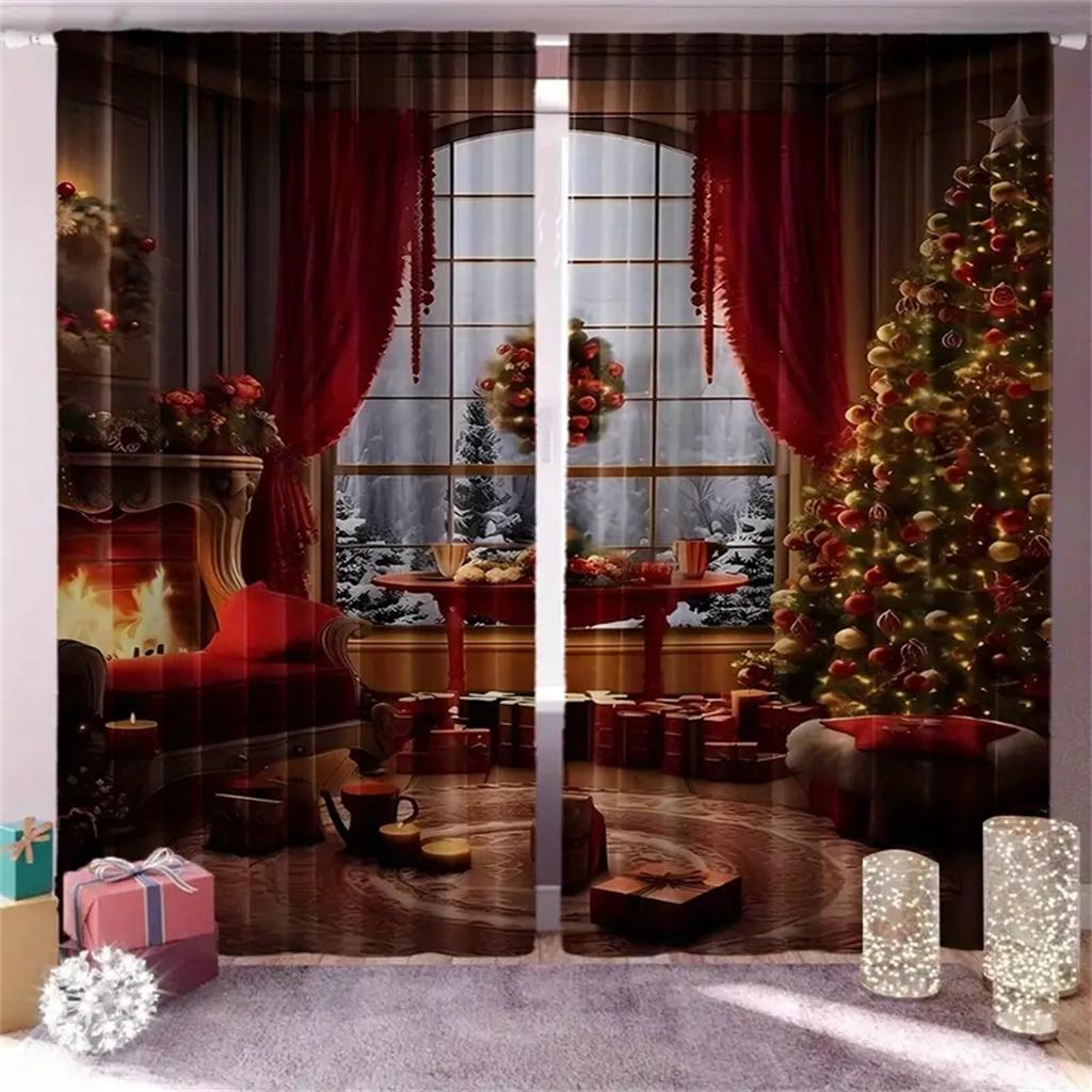 2ks Vánoční dárek Vánoční kreslený sněhulák Záclony Slavnostní digitální tisk, sváteční dekorace Obývací pokoj Ložnice Kuchyňské dveře