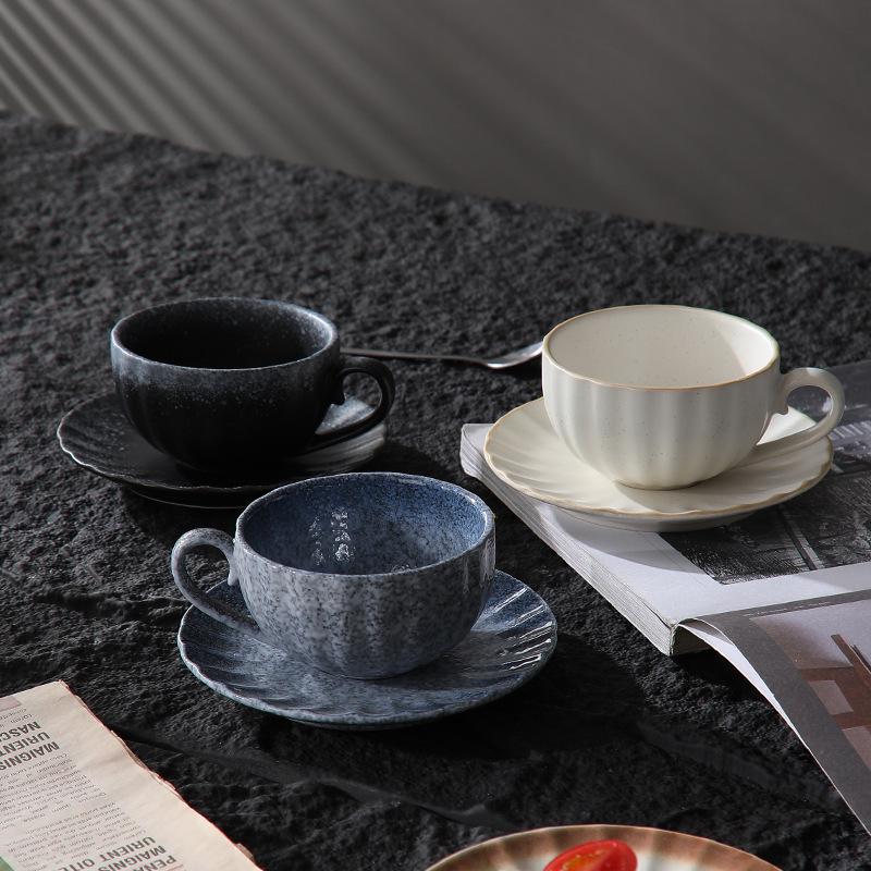 Retro Japanese Ceramic Coffee Cup & Saucer Set - Light Luxury Underglaze Design.