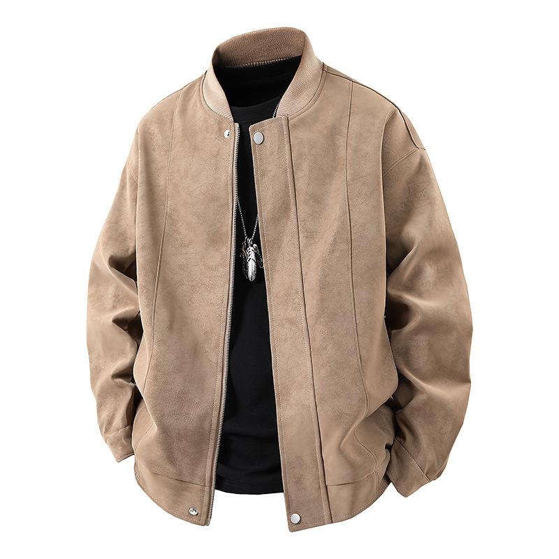 

New Lapel Hong Kong Style Fashionable Men s Leather Jacket Youth Jacket Casual Top Jacket M