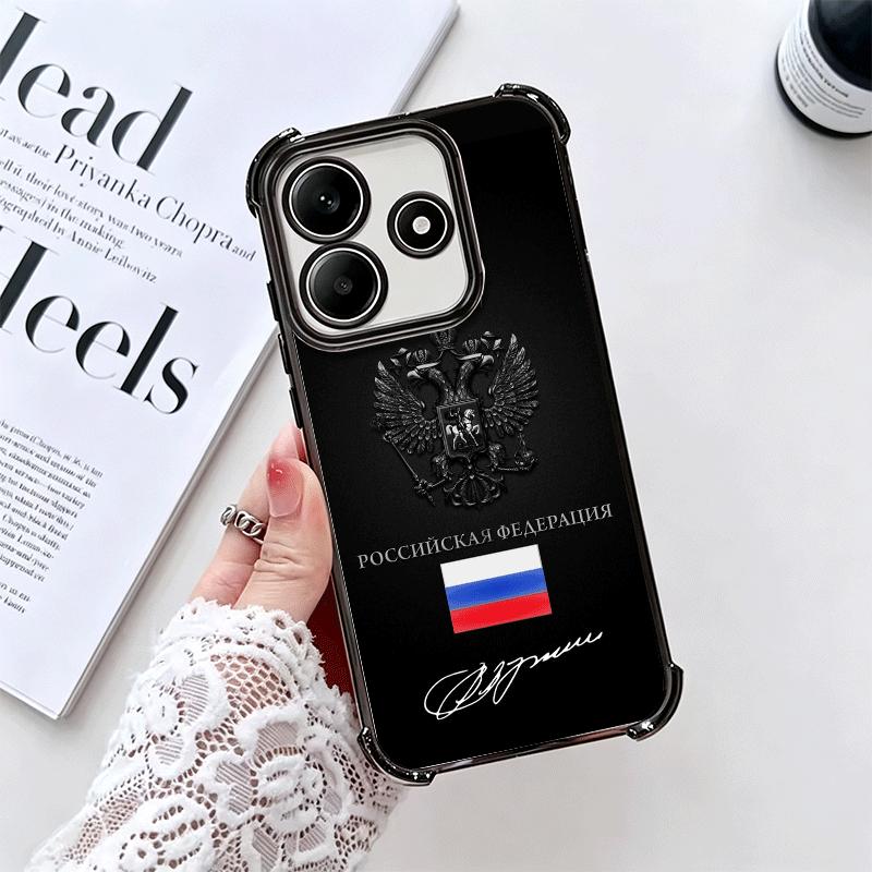 Russia Russian Flags Emblem Soft Phone Case For Xiaomi Redmi Note 14 15 Pro Plus 13 12 11S 11T 5G 10 9S 9 Plating Anti-Fall Fund
