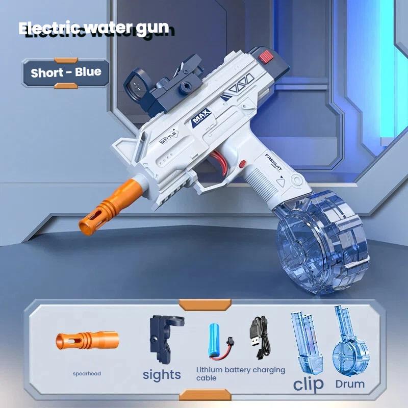 Uzi Style Electric Water Gun Pistol - Automatic Shooting with Accessories Set Summer Outdoor Beach Water Fight Toy Gifts