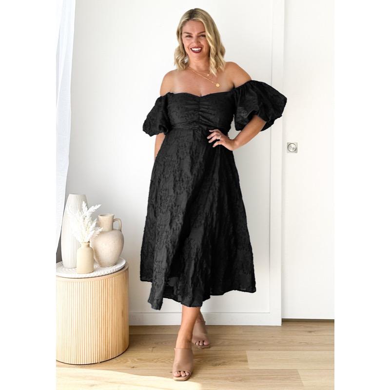 Bubble Sleeve Waist Cinching Temperament Dress for Women
