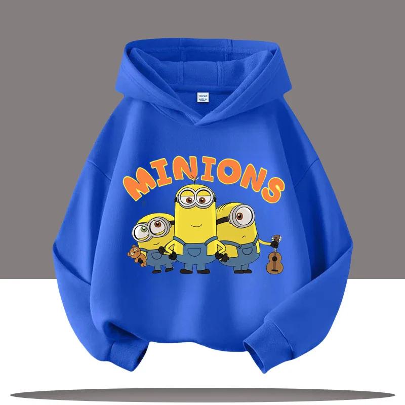 Children's Hooded Sweatshirt for Boys, Girls' Casual Top, The Kid from Dad's Gang, Minions Cartoon Print, Fall/winter Clothing