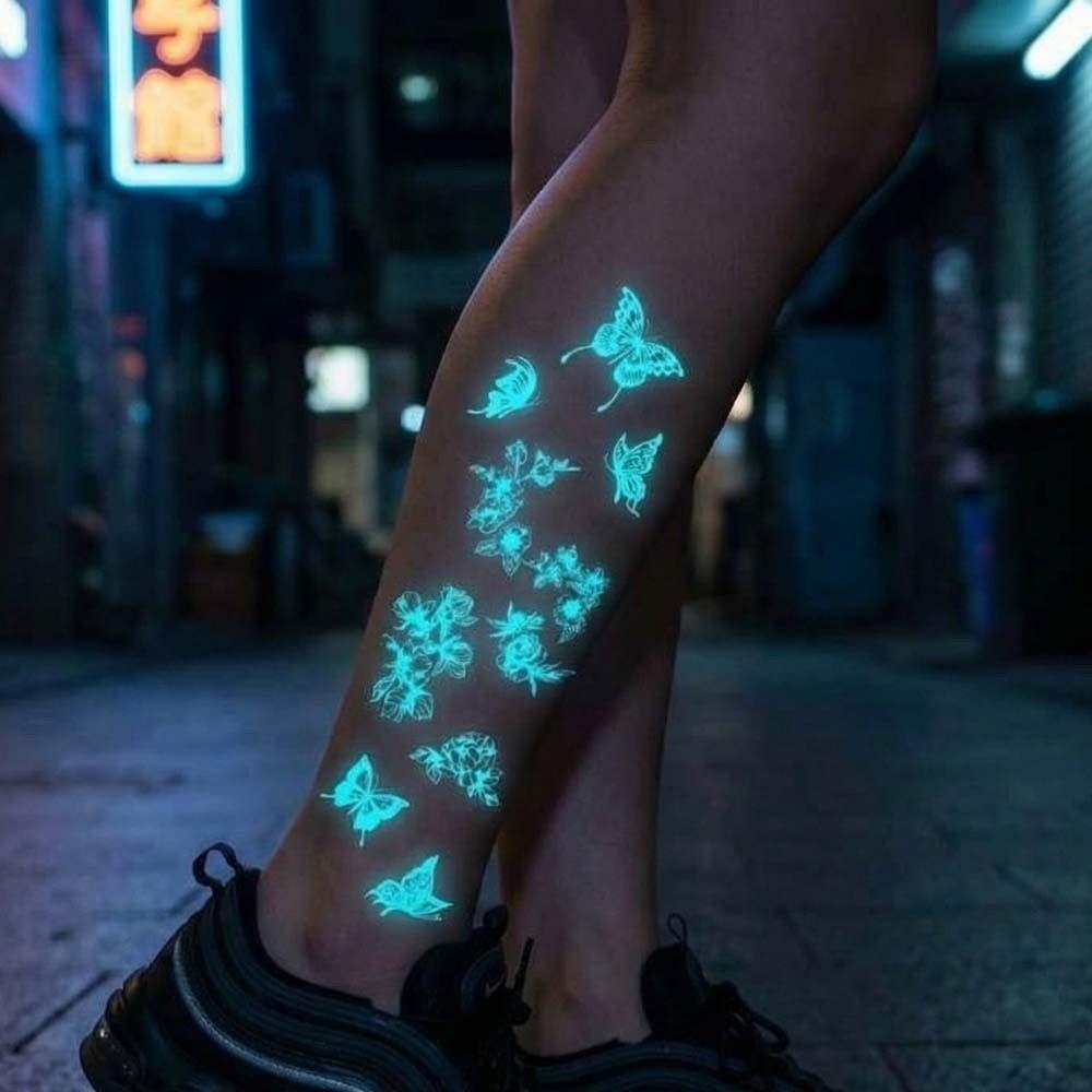 Temporary Luminous Flower Tattoo Sticker Rose Butterfly Floral Fake Tattoos  Beauty Tools