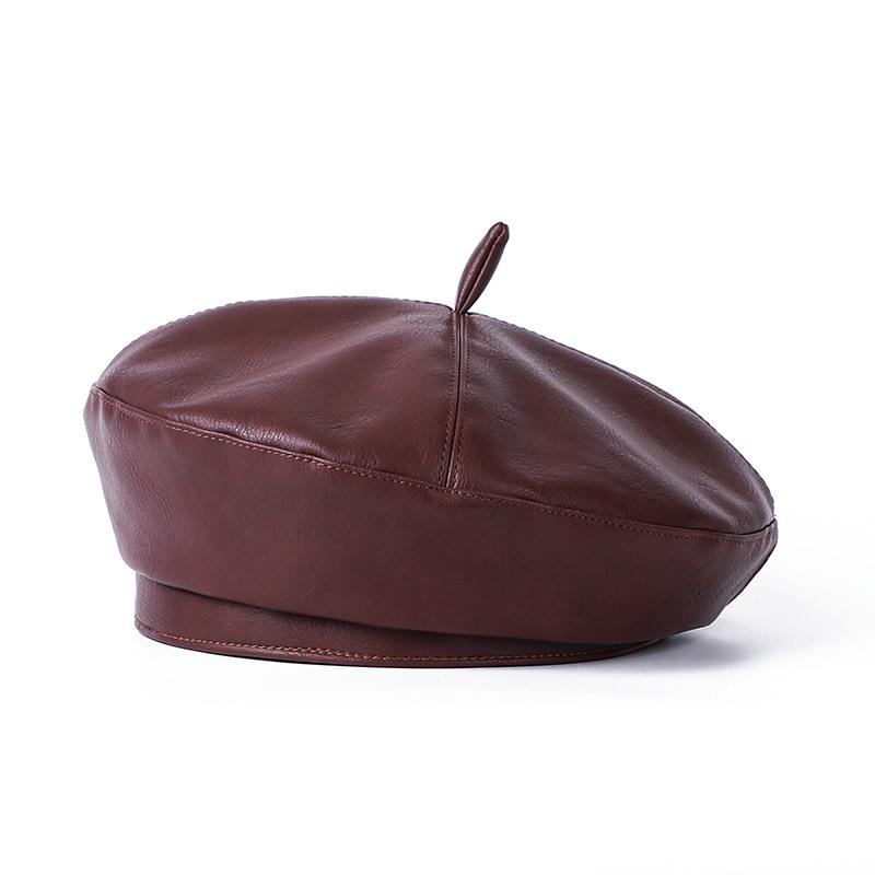 

Vintage Style Berets Women Hat British Faux Leather Flat Top Newsboy Cap Solid Color Winter Painter Beret for Women 56-58cm