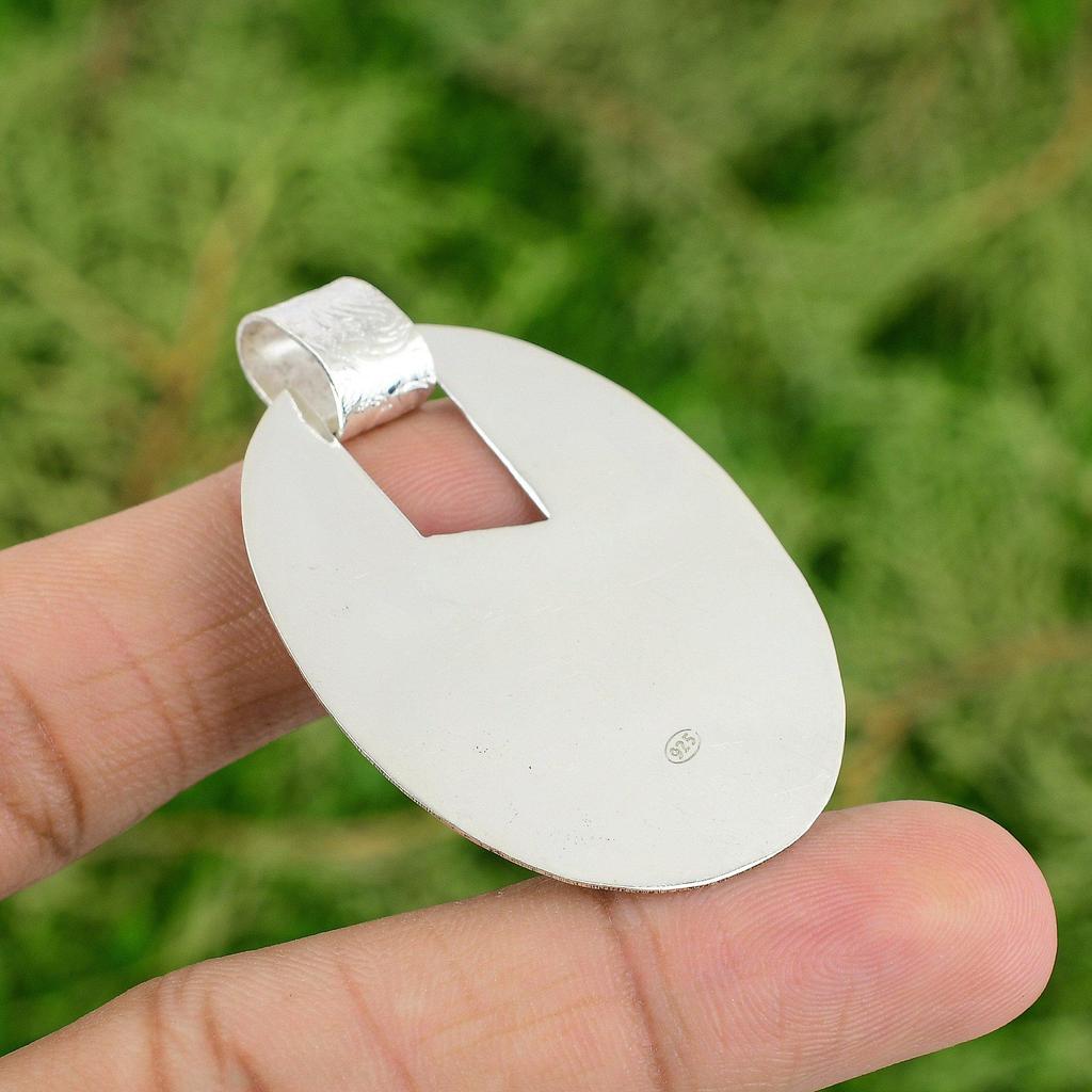 Daughters Day Deal 925 Sterling Silver Chrysoprase Rough Stone Bezel New Pendant