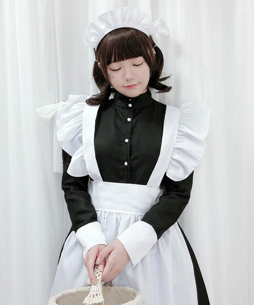 Milky Time Women's Maid Dress, Lolita, Classical Apron, Monochrome, Long Length, Cosplay Costume (Size L)