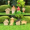 Mini Cartoon House Figurine Miniature Road Sign Chair Stone Letter Box Mushroom Statue House Micro Landscape Fairy Garden Decoration