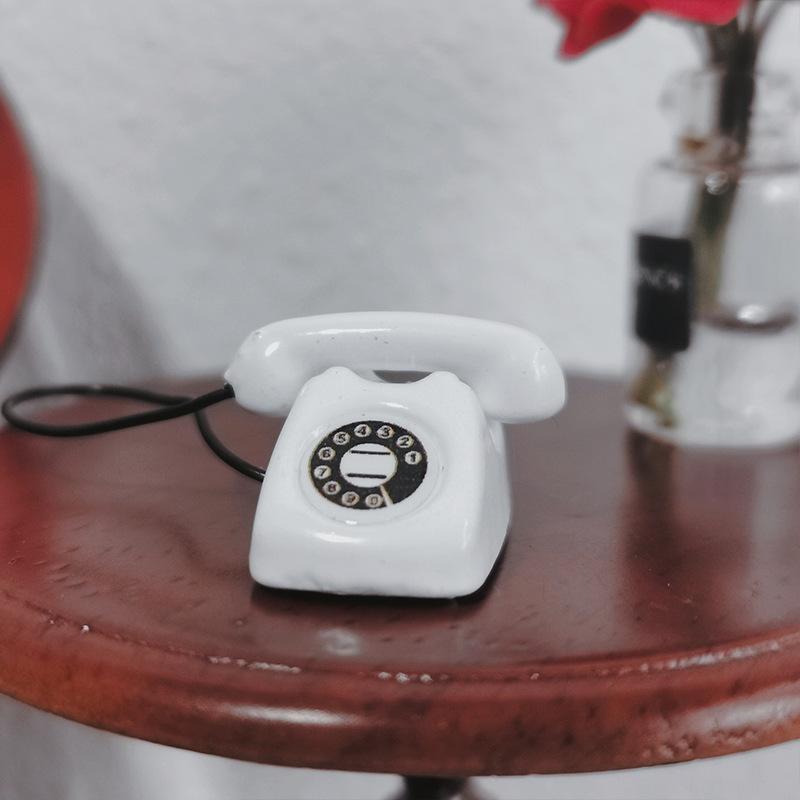 Miniature Landline Telephone for Accessories, Phone Toy for Doll Furniture and Playset Decor