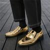 Luxury New Gold Punk Rivet Loafers New Men Pointed Metal Chain Leather Shoes Designer Formal Wedding Dress Homecoming Footwear