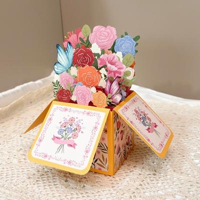 Creative Pop Up Mothers Day Cards Floral Bouquet Best Wishes 3D Greeting Cards Handmade Gift Wishes Card Mothers Day Gift