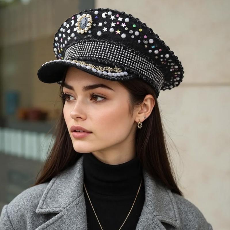 Sparkling Captain Hat Heavy Crystal Sequins Hat for Bachelorette Party Captain Hat Bride Hat for Actor Actress