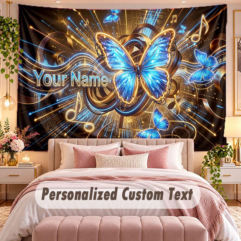 Butterfly (1) Theme Wall Tapestry Customized With Name Text Personalized Hanging Tapestry For Bedroom Living Room Decor