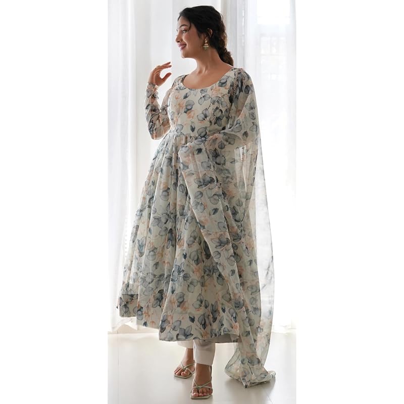 Shasmi Women' Georgette Anarkali Floral Printed Kurta with Pant & Dupatta (Dress )