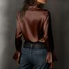 Long Sleeve Satin Button Down Shirt for Women with Flared Cuffs Classic Collar Relaxed Fit Silky Blouse Top