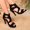 New European and American Hollowed-out Large Size High Heel Sandals Summer Cross-border Foreign Trade Thin Heel Fish Mouth Bag Heel Sandals Women