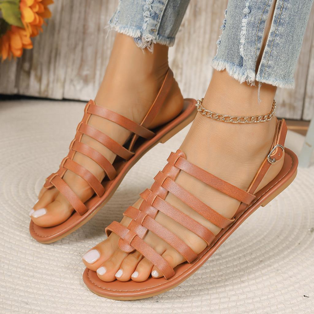 Women Sandals Summer Hollow Out Roman Shoes 2026 Gladiator Open Toe Beach Flats Plus Size Sandals Ladies Sandalias De Mujer