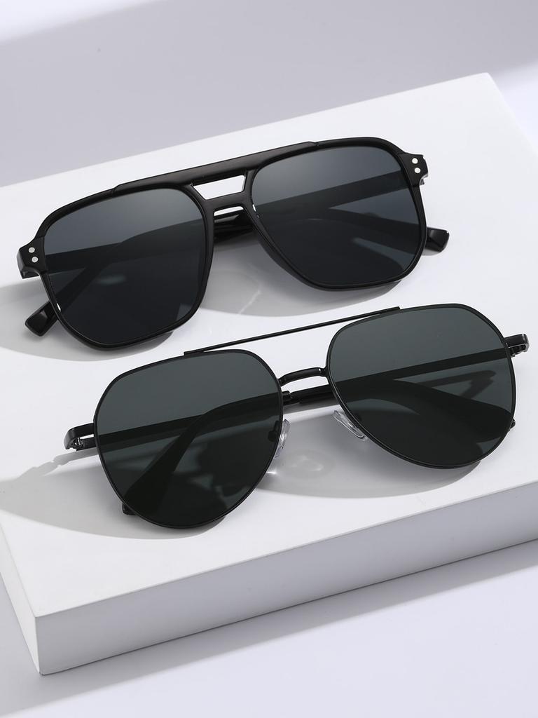2PCS Men Shades Fashion Plastic Aviator Frame Women Sunglasses For Daily Life Eyewear Accessories.