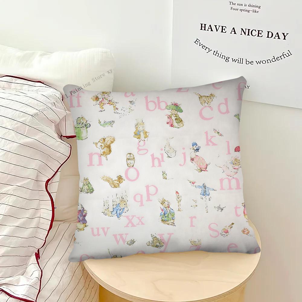 

Cartoon Peter Rabbit Pillow Case Fashion Square Pillowcase Bedroom Sofa Room Ins Decoration Leisure Cushion Cover 40x40 16x16Inch