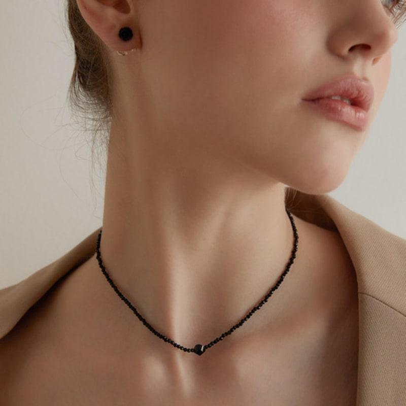 Tatiana (925 Silver) Black Cube Bead Necklace NZ2136