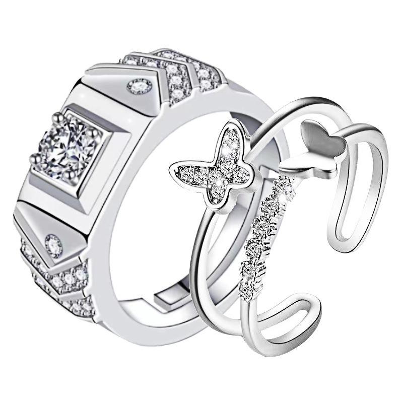 Adjustable Crown Diamond Couple Rings: Stylish Korean-Inspired Wedding Proposal Bands for Men and Women