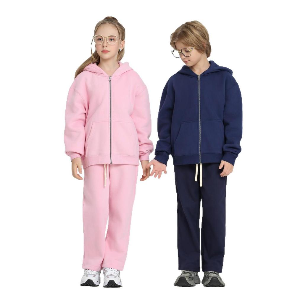 Kids' Terry Cloth Zip-Up Cardigan & Sweatpants Set - Spring/Autumn Trend